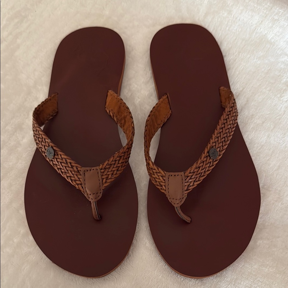 Roxy Brown Floral Flip Flops